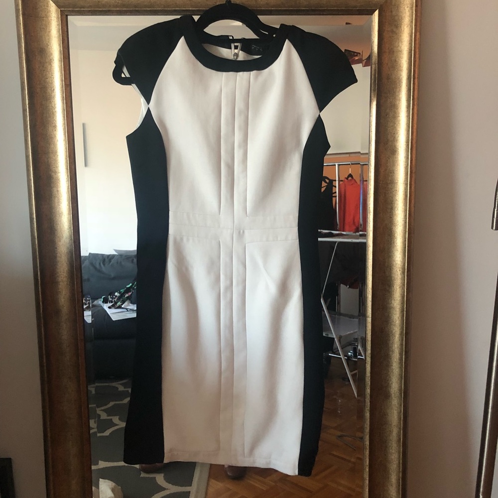 Black and white knee-length fitted dress